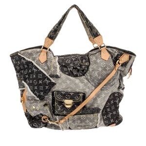 Authentic Louis Vuitton distressed denim cabby tote XL